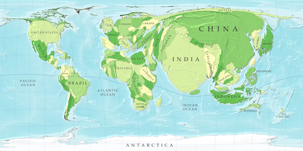 New World Population Cartogram – National Geographic Education Blog