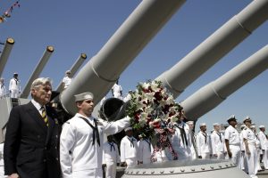 Senator Warner on USS Wisconsin