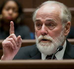 Elderly professor lecturing while holding up one index finger