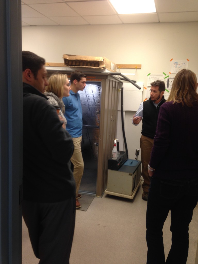 Sal Agosta, Carolyn May, Noah Hillerbrand, Eloy Martinez, and Kristine Grayson at VCU learning about the "thermal hut."