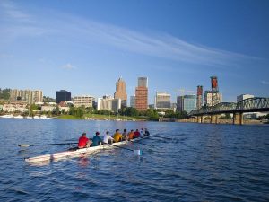 Rowers using Willamette River
