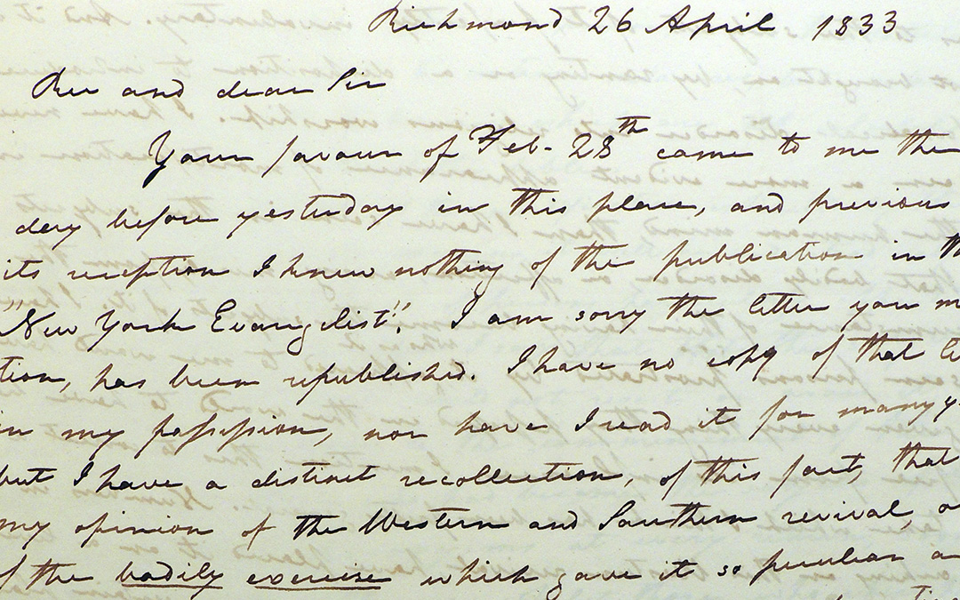 Letter from George Addison Baxter to Archibald Alexander (April 25, 1833)