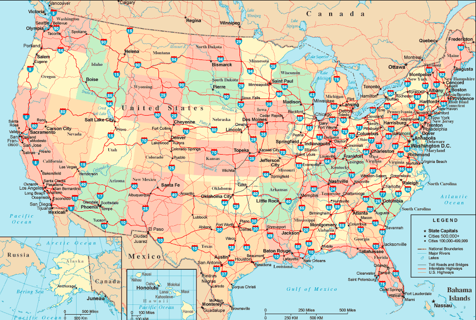 Us Map With Cities And Highways Map Of The Usa With State Names