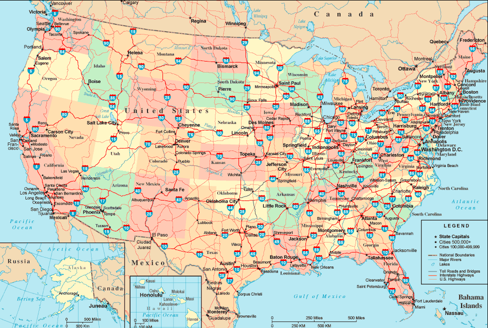 Us Map With Major Interstates Map Of World