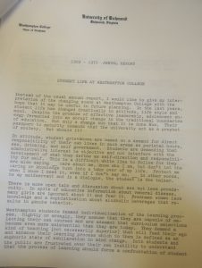 This report was unique because there was apparently a dramatic shift in Westhampton College student life with the students' lifestyle, attitude, and mood, resulting in a sudden change in the "traditional boundaries of education."