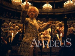Actor Tom Hulce plays "Wolfie" in the 1984 film adaptation of Peter Shaffer's play "Amadeus."